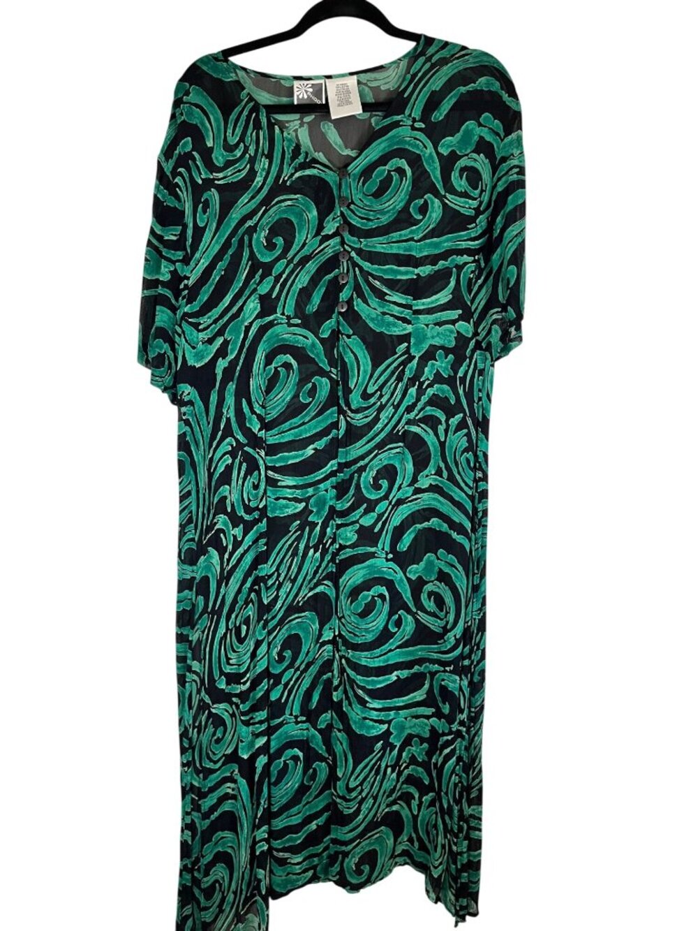 Colorful Sheer‎ Tunic Top Green 2X Festival Summer Beach 90s Hippie Boho Goddess